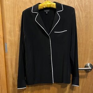 Lucky Brand Black Pajama-style Blouse with White Piping